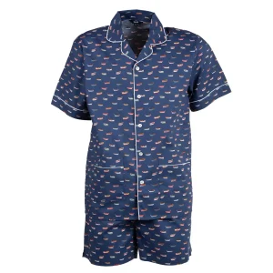 Pigiama uomo corto in cotone blu fantasia barche – Brody
