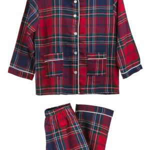 Pigiama bambina lungo in flanella rosso scozzese verde e blu – Louis