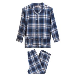 Pigiama bambina lungo in flanella quadro blu – Alexander