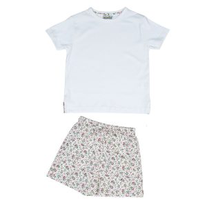 Pigiama bambina corto in cotone fiori rosa
