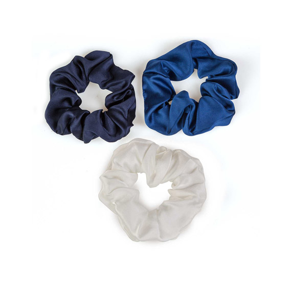 Elastici per capelli in seta avorio, navy e blu