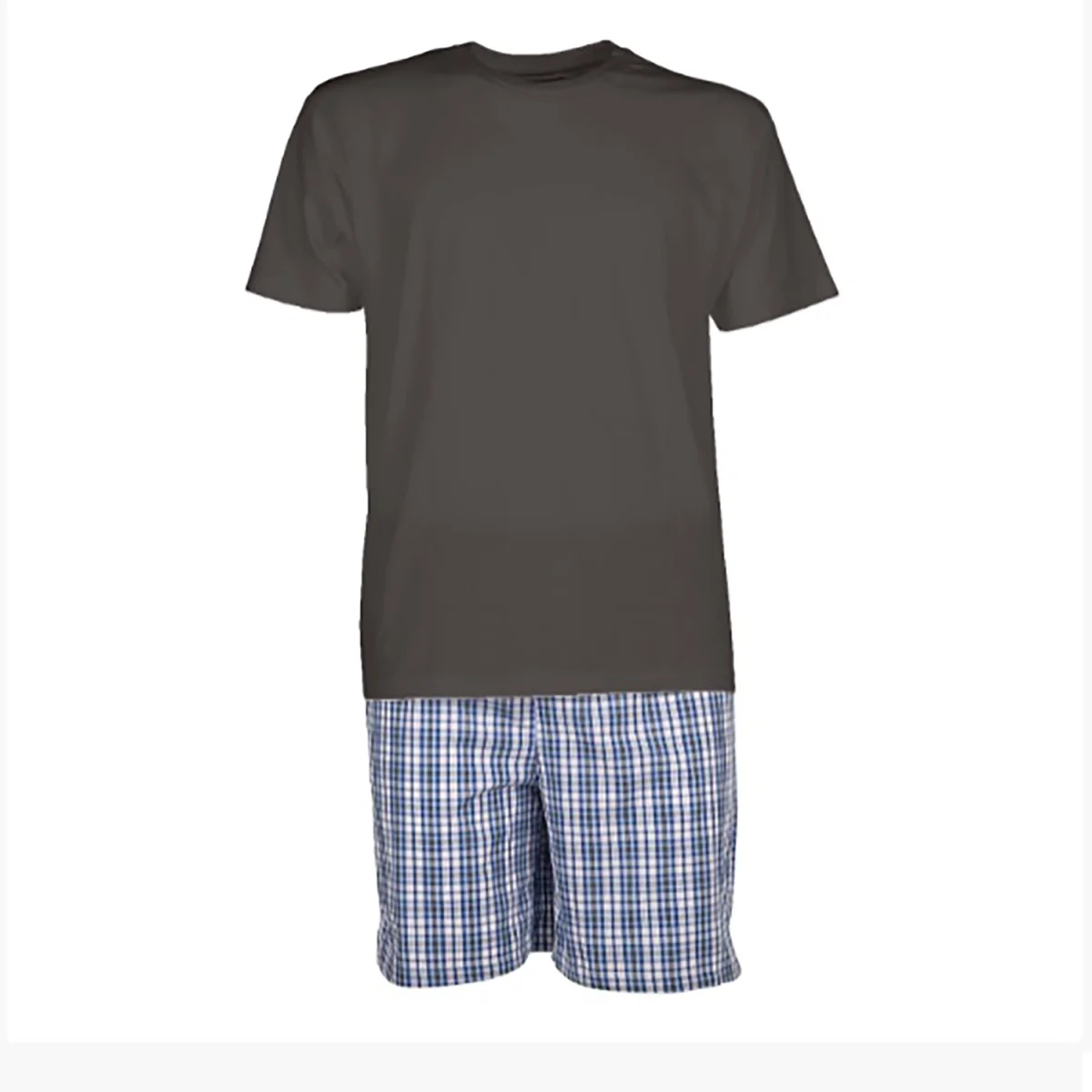 Pigiama bambino corto in cotone quadretto blu con riga nera maglia blu