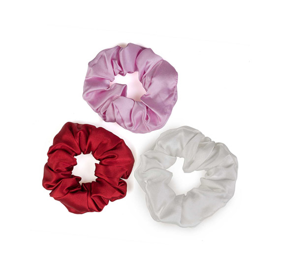 Elastici per capelli in seta avorio, rosso e rosa