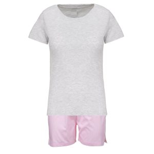 Pigiama donna corto in cotone riga rosa e maglia grigia