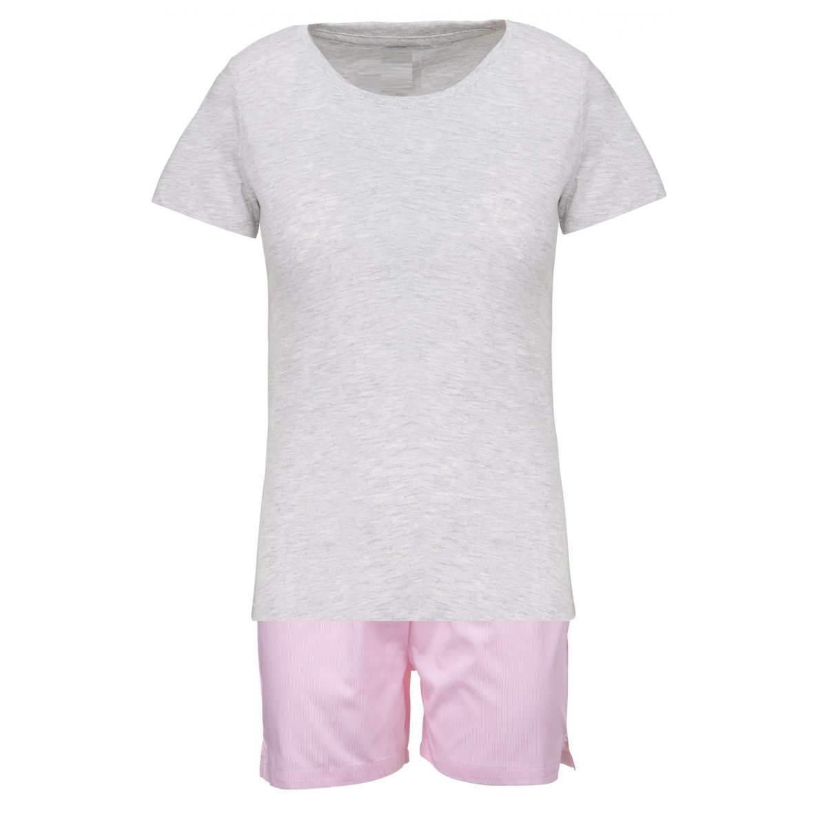 Pigiama donna corto in cotone riga rosa e maglia grigia
