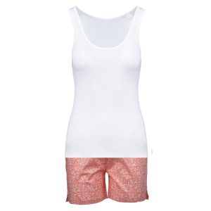 Pigiama donna corto in cotone fiori rosa e top bianco
