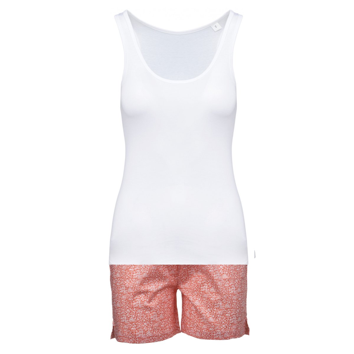 Pigiama donna corto in cotone fiori rosa e top bianco