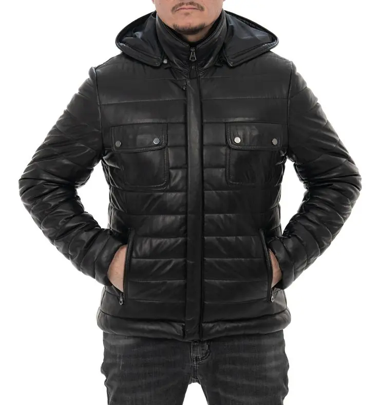 Piumino da uomo in vera pelle nero