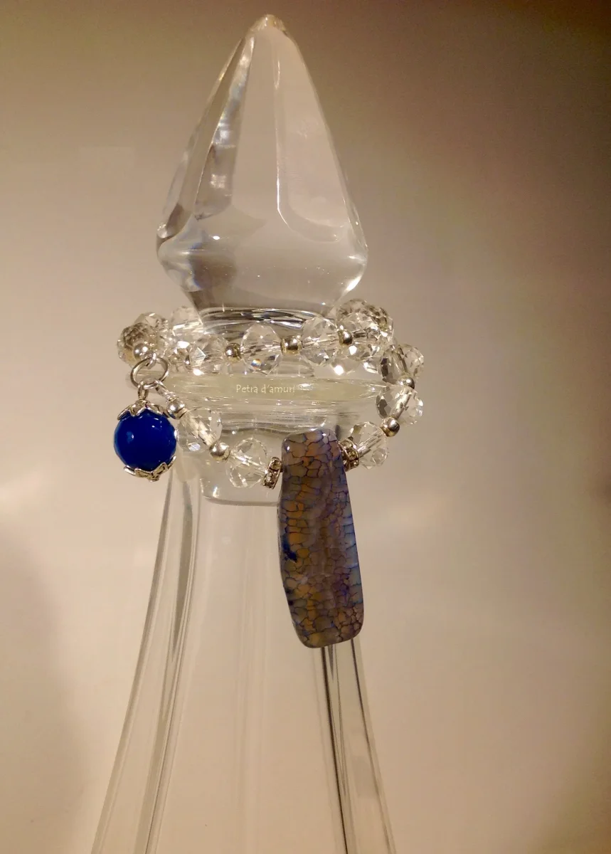 Gioiello da Bere in Cristallo Trasparente e Agata Blu Hand Made in Sicily By Petra d’amuri