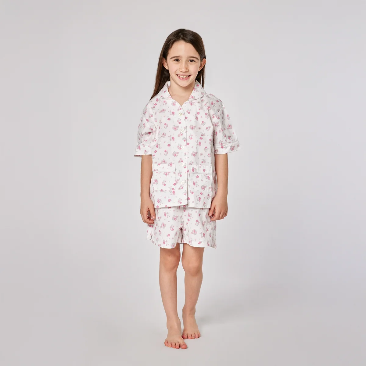 Pigiama bambina corto in cotone fiore rosa - immagine 3