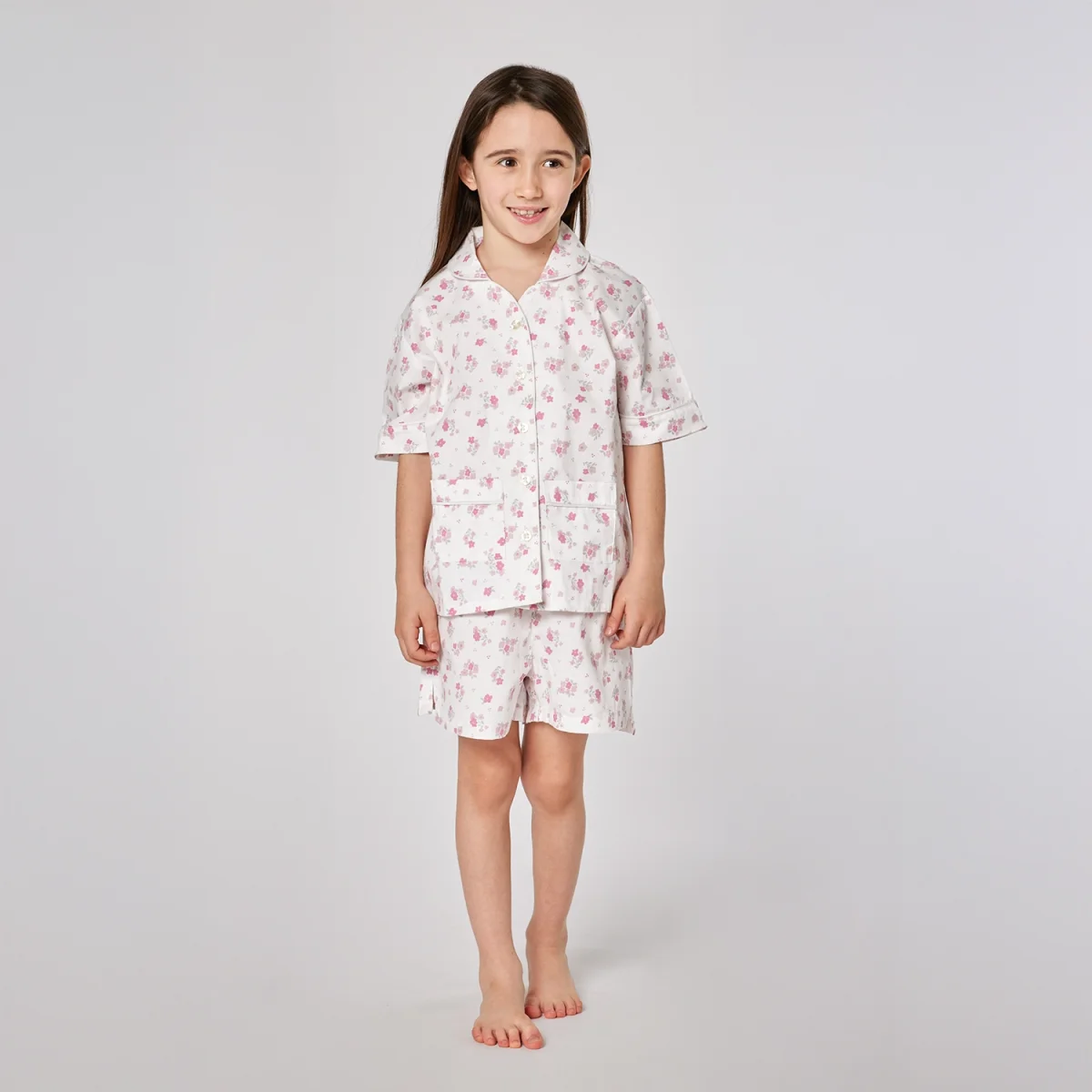 Pigiama bambina corto in cotone fiore rosa - immagine 4
