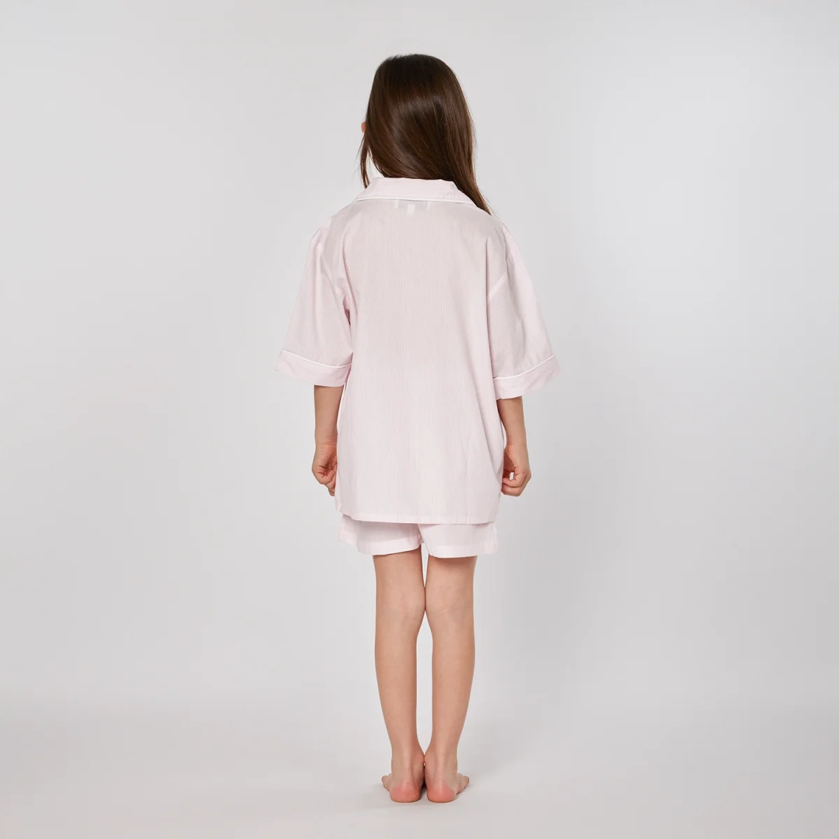 Pigiama bambina corto in cotone con righe bianche e rosa – Margaret - immagine 5