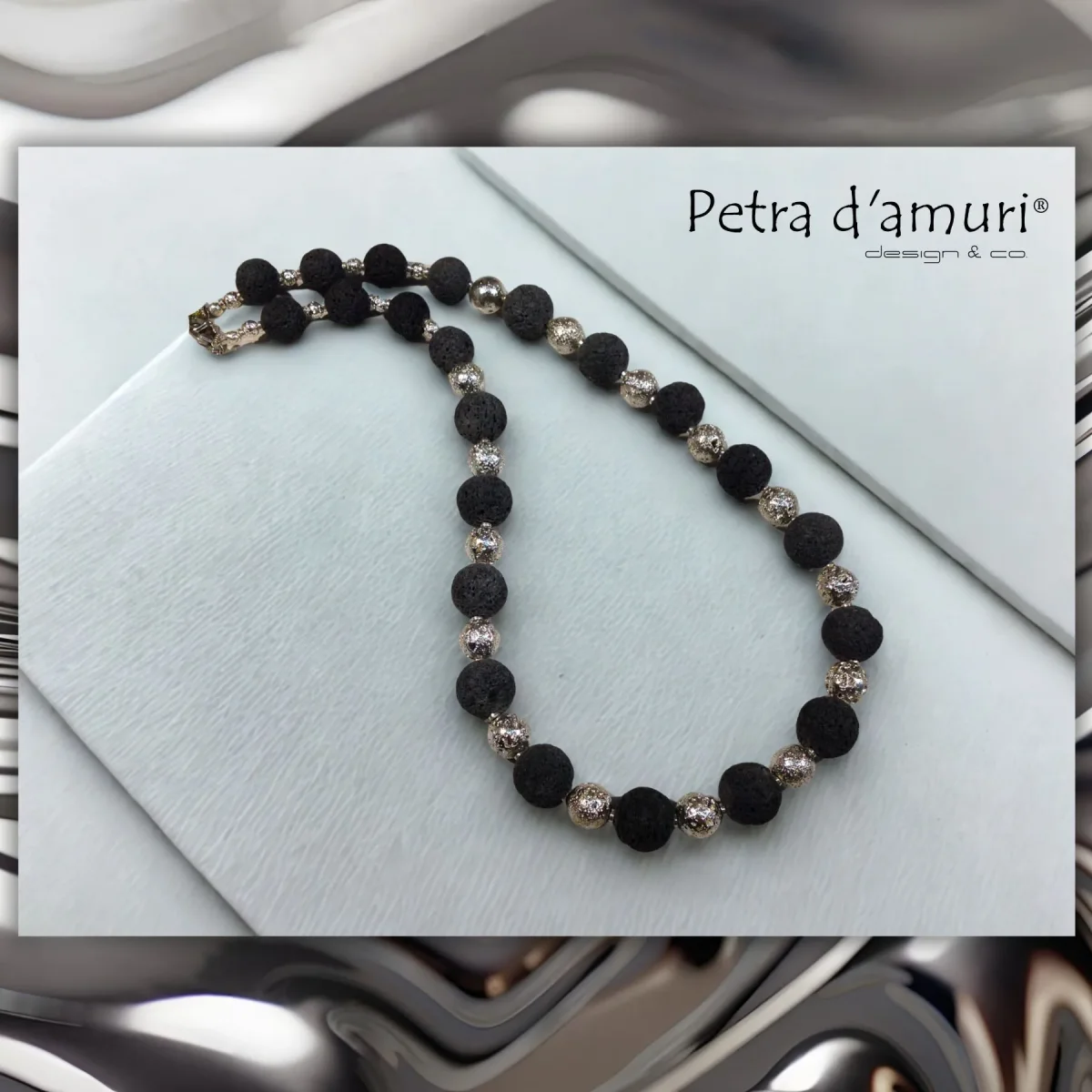 Collana Pietra Lavica Antracite e Argento