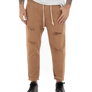 Pantaloni Jeans Uomo Regular Fit Camel Pantalaccio Bull Con Rotture Casual P4097