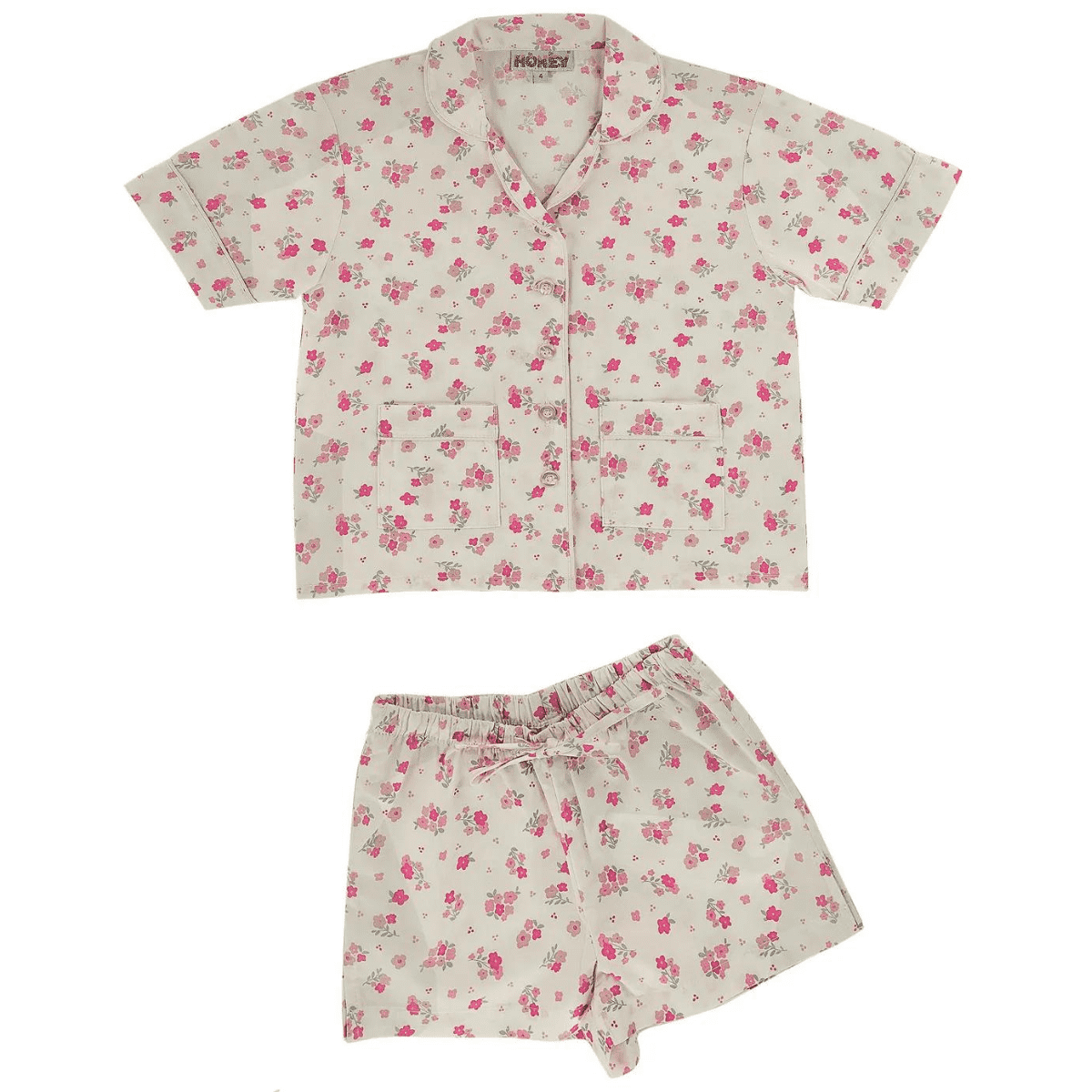 Pigiama bambina corto in cotone fiore rosa