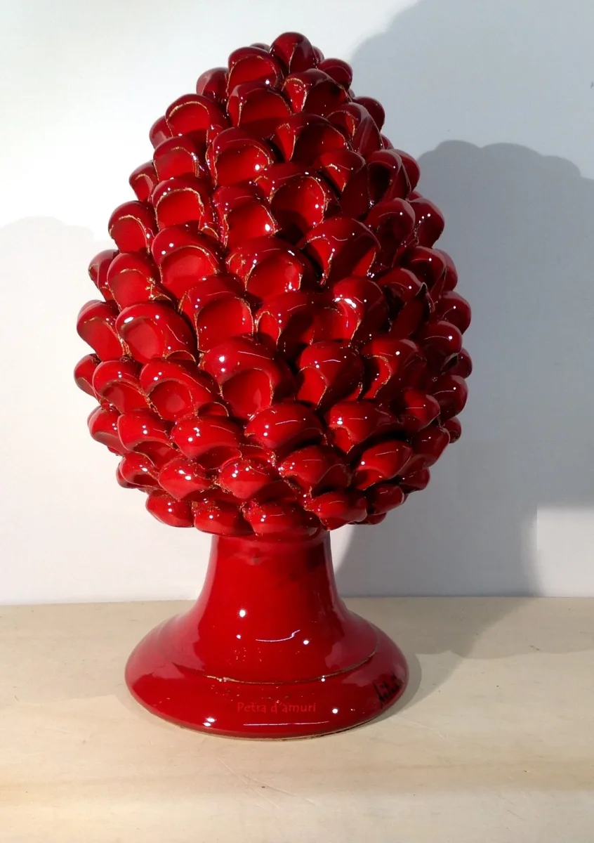 Pigna Artigianale Rosso Corallo in Ceramica Siciliana H 30 cm Hand Made in Sicily