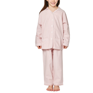 Pigiama bambina lungo in cotone oxford rosa unito