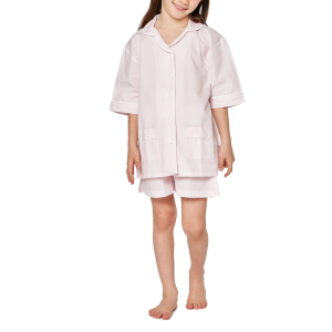Pigiama bambina corto in cotone con righe bianche e rosa – Margaret