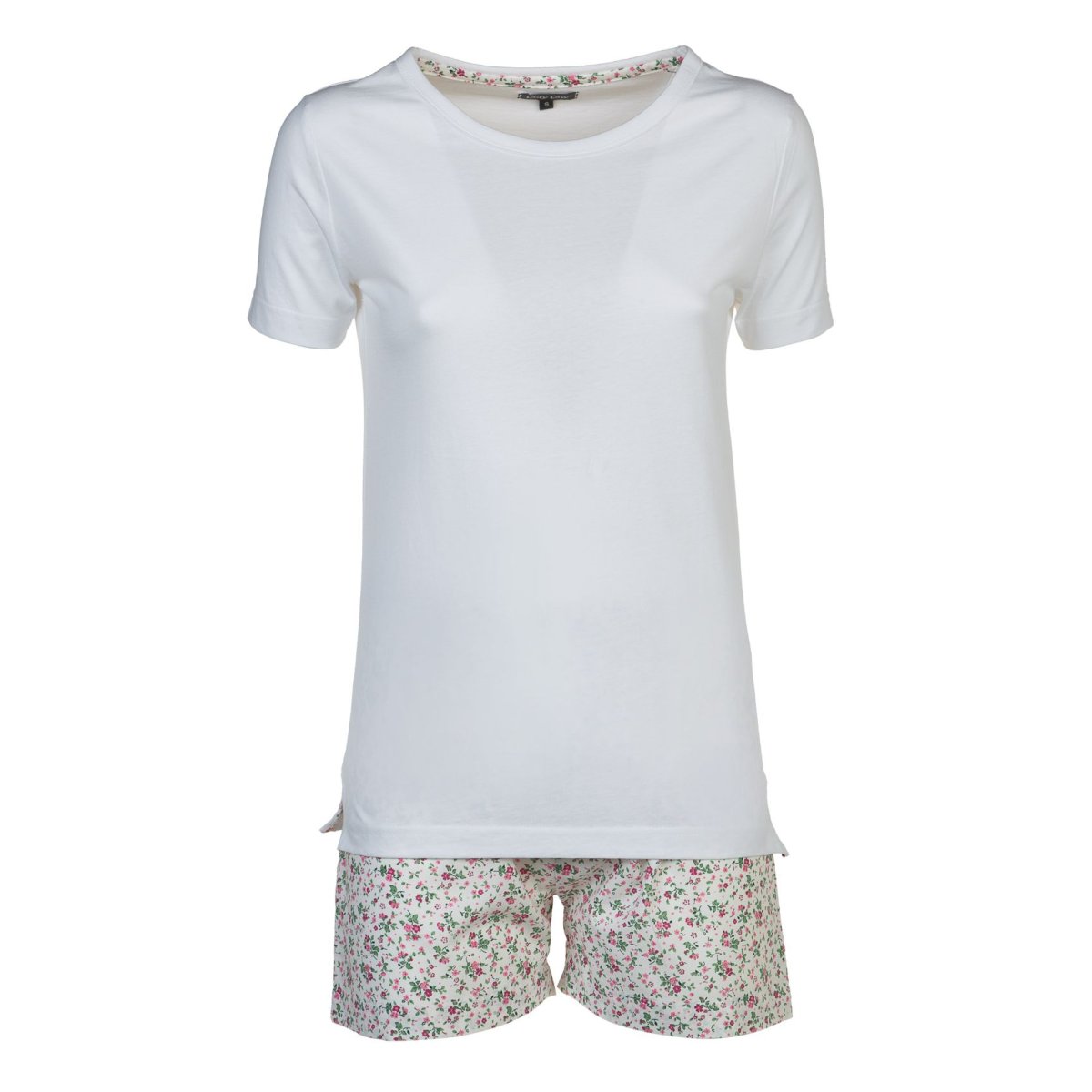 Pigiama donna corto in cotone fiori rosa