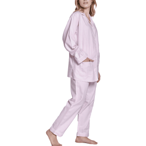 Pigiama donna lungo in flanella rosa e bianco