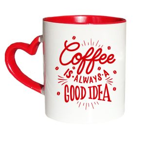 Tazza bianca con manico a cuore e interno rossi